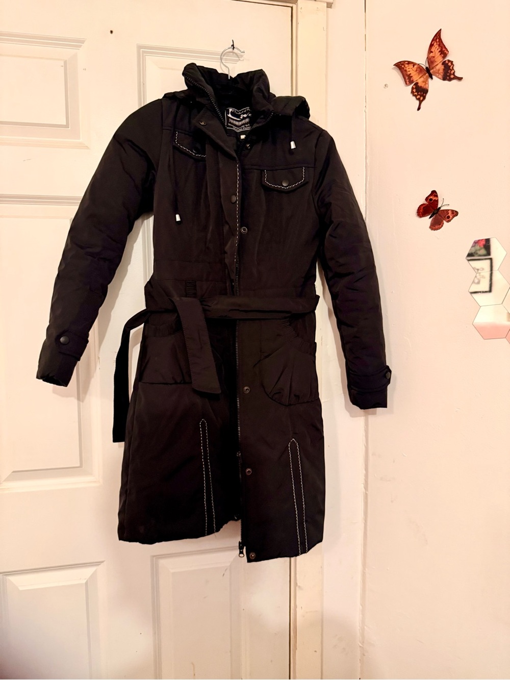 Long Quilted Russian Made Hooded Parka Coat - Black
